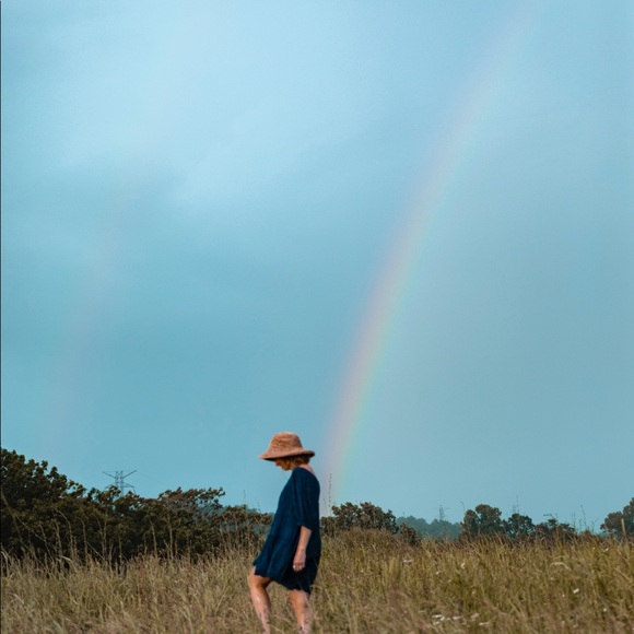 Dark Blue Free People Puff Sleeve Dress - Picture 7 of 8